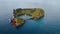 Picturesque island atlantic ocean drone view. Aerial breathtaking volcanic islet