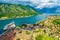 Picturesque Kotor bay with cruise ship at port Montenegro