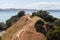 Picturesque landscape with bush, sea and mountains on background in a sunny day, Duder Regional Park, Auckland city, New Zealand