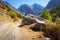 Picturesque landscape of Fann mountains in Tajikistan. Beautiful view on mountain on clear summer day