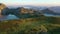 Picturesque landscape of highland Lakes of Covadonga within Picos de Europa National Park at sunset