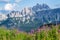 Picturesque landscape in Passo di Giau, South Tyrol, Dolomites, Italy, with Croda da Lago ridge in the background