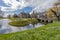 Picturesque landscape with Radboud castle surrounded by its moat in the background