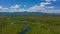 Picturesque landscape with river and mountains. Kamchatka peninsula