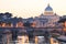 Picturesque landscape of St. Peters Basilica over Tiber in Rome, Italy