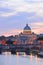 Picturesque landscape of St. Peters Basilica over Tiber in Rome, Italy