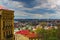 Picturesque landscape view of the roofs in ancient Podil neibhborhood. Panorama view of downtown in Kyiv