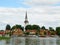 The picturesque Mariefred town with Karnbo church by the lake Malaren