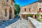 Picturesque medieval buildings in Bagno Vignoni, province of Siena, Italy