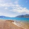 Picturesque Mediterranean landscape - sky, sea and deserted beach. Montenegro, Adriatic Sea, Bay of Kotor