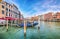 Picturesque morning cityscape of Venice with famous Canal Grande and colorful view of Rialto Bridge