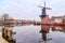 Picturesque morning landscape with the windmill, Haarlem, Holland