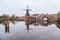 Picturesque morning landscape with the windmill, Haarlem, Holland