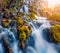 Picturesque morning view of pure water waterfall in Plitvice National Park. Fabulous autumn scene of Croatia, Europe. Beauty of na