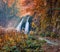 Picturesque morning view of pure water waterfall in Plitvice National Park. Splendid autumn scene of Croatia, Europe. Abandoned pl