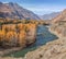 Picturesque mountain valley, wild river, forest on the shore, Altai, Siberia