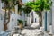 Picturesque Naousa town street on Paros island, Greece