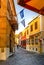 Picturesque narrow street and buildings in the old town of Xanthi, Greece