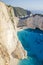 Picturesque Navagio sandy beach with famous shipwreck on north west coast of Zakynthos island, Greece