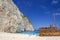 Picturesque Navagio sandy beach with famous shipwreck. It is situated on west coast of Zakynthos island, Greece.