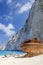 Picturesque Navagio sandy beach with famous shipwreck. It is situated on west coast of Zakynthos island, Greece.