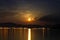 Picturesque night sea, river, ocean landscape. A beautiful full moon over the sea bay, the light of the moon and