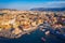 Picturesque old port of Chania. Landmarks of Crete island. Greece. Aerial view of the beautiful city of Chania with it\\\'s old