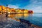 Picturesque old port of Chania. Landmarks of Crete island. Greece. Bay of Chania at sunny summer day, Crete Greece. View of the