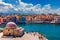 Picturesque old port of Chania. Landmarks of Crete island. Greece. Bay of Chania at sunny summer day, Crete Greece. View of the