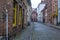 Picturesque old street of Bruges with traditional medieval houses