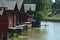 Picturesque old town of Porvoo, Finland - closer view of weathered coastal barns