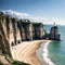 Picturesque panoramic landscape on the cliffs of Etretat. Natural amazing cliffs. Etretat, Normandy, France, La Manche