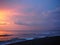 Picturesque Pink sunset on lake beach sea sand beautiful colors in the sky clouds