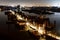 Picturesque port of Hamburg in night skyline, Germany