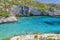 Picturesque Porto Limnionas rocky beach. It is situated on west coast of Zakynthos island, Greece.