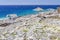 Picturesque Porto Roxa rocky beach. It is situated on west coast of Zakynthos island, Greece.