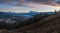 Picturesque pre sunrise morning above late autumn mountain countryside. Ukraine, Carpathian Mountains, Hoverla and Petros tops in