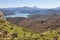 Picturesque reservoir and mountain landscape in Riano. Trekking. Spain