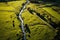 A picturesque river meandering through a colorful and vibrant landscape of lush green fields., Road in the countryside of Waikato