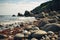 Picturesque rocks on the seashore Nature Seascape with Exotic Boulders