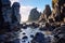 Picturesque rocks on the seashore Nature Seascape with Exotic Boulders