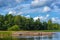 Picturesque rocky shore of the island with huge multi-ton boulders erratic blocks. Baltic fundamental crystalline formations and