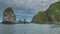A picturesque rocky Starichkov Island in the Pacific Ocean.