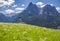 Picturesque San Valentino Church in Castelrotto village, surrounded by alpine mountain scenery