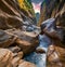 Picturesque scene in Goynuk canyon, located in District of Kemer, Antalya Province. Beautiful sunrise scenery in Turky, Asia. Art