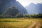 Picturesque scenery in the valley of the Mekong River in the village of Vang Vieng