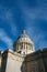 Picturesque side view of famous parisian landmark Pantheon, France. Vertical travel destination postcard template. Empty space for