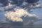 Picturesque sky with thunderstorms cumulus clouds. Overcast sky with big clouds. Air clouds background. Copy space.