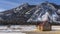 Picturesque snow-capped mountains against a blue sky