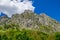 Picturesque snow-capped peaks of mountains.